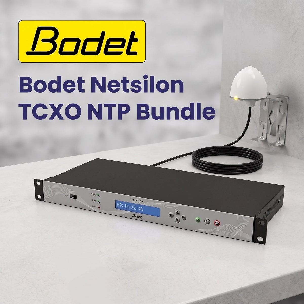 Bodet Netsilon 7 Stratum 1 NTP Time Server Bundle (NTP Server, GPS Antenna, 20 m Cable, Surge Protector)
