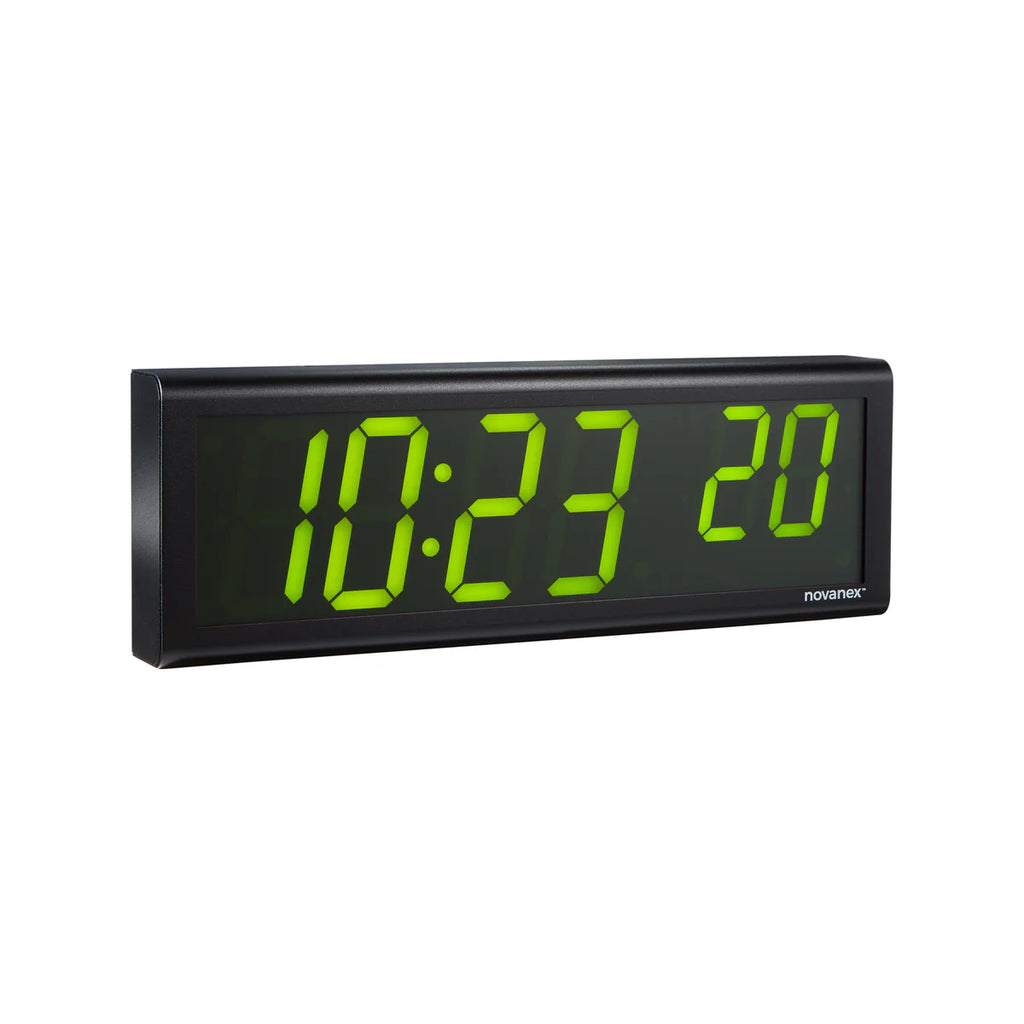 Novanex 6 Digit PoE Clock, Green LED, Black Aluminum Case (ONT6BK-G)