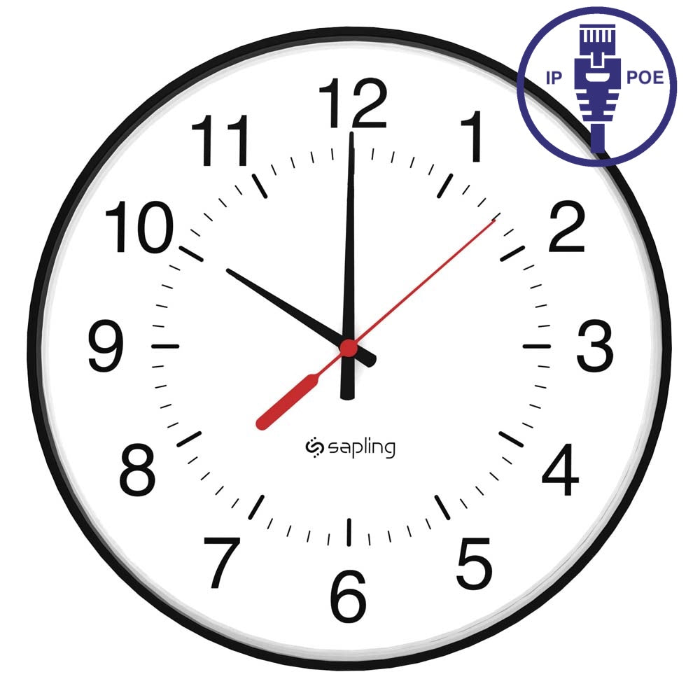 Sapling IP POE Synchronized 12" Analog Clock, Black (SAP-4BS-12R-0)