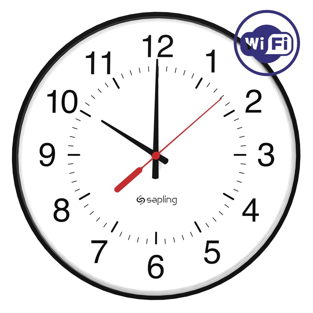 Sapling Wi-Fi Synchronized Battery Powered 12" Analog Clock, Black (SAW-4BS-12R-0)